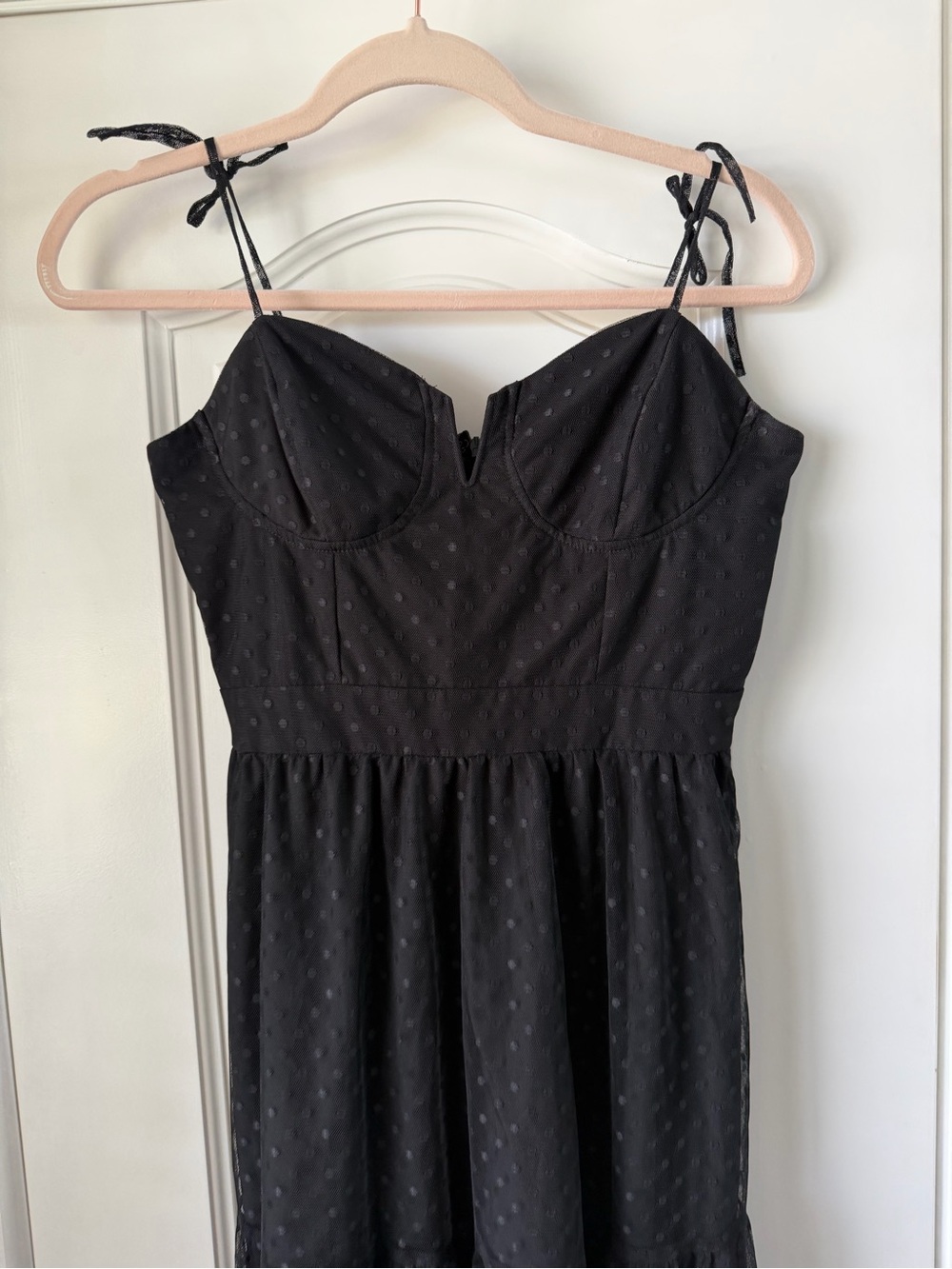 Lulu's Black Sheer Dot Maxi Dress with Tie Straps - Picture 4 of 6